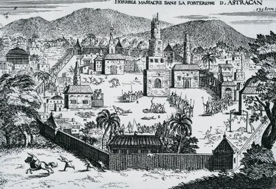 Útok kozáků vedených Stěpanem Razinem na Astrachaňskou pevnost v roce 1670, Rusko od Walter Charles Mills