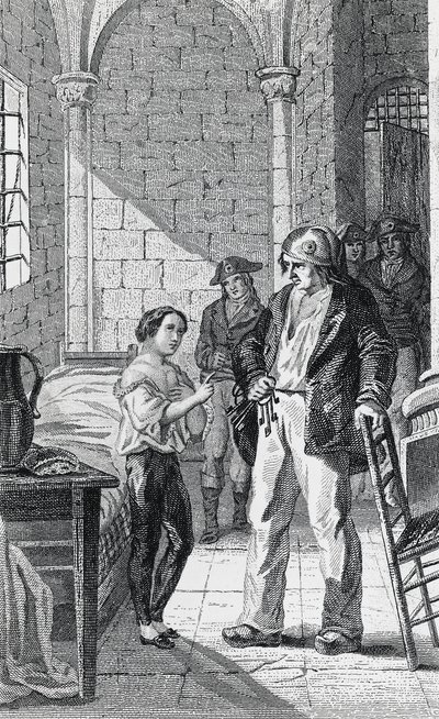Dauphin Louis Charles a jeho opatrovník Antoine Simon ve vězení Temple, rytina Philippoteaux a Girardet, Francouzská revoluce, Francie od Walter Charles Mills