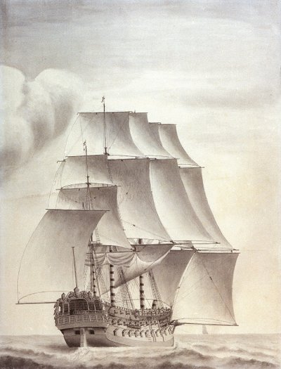 Portrét anglické lodi "Worcester" 60 děl od John (attr.to) Hood