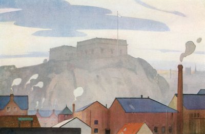 Hrad Nottingham, centrum středověké Anglie (barevná litografie) od John Alfred Arnesby Brown