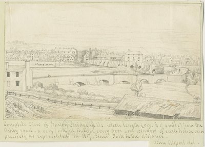 Burton-upon-Trent Bridge and Town: kresba perem, 1817 od John Allport