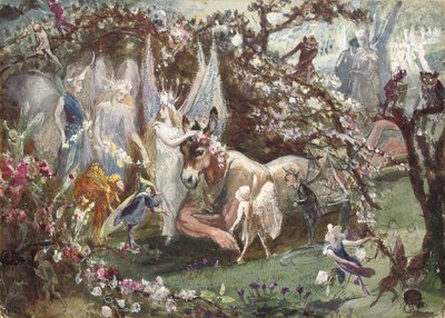 Titania a Bottom z filmu Williama Shakespeara „Sen noci svatojánské“, od John Anster Fitzgerald