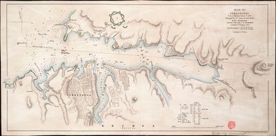 Černomořský Sebastopol z ruského průzkumu z roku 1836 od John Arrowsmith