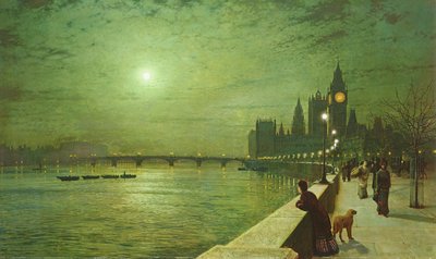 Odrazy světla na Temži u Westminsteru od John Atkinson Grimshaw