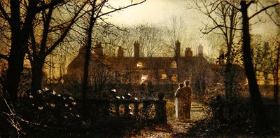 Měsíční scéna se dvěma postavami (olej na desce) od John Atkinson Grimshaw
