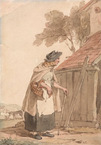 Stará žena nesoucí košík od John Augustus Atkinson
