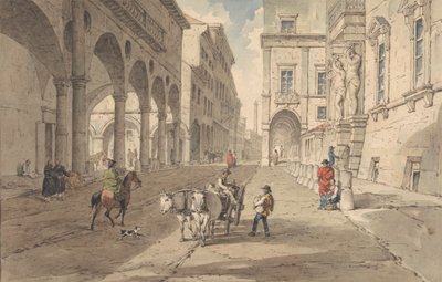 Bologna, Pohled na Strada Maggiore od John Augustus Atkinson