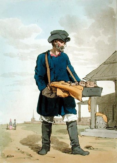 Kalatchnik, leptaný umělcem, vydáno 1804 (barevné lito) od John Augustus Atkinson