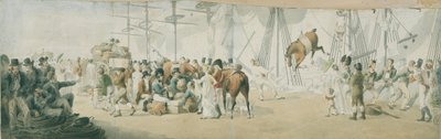Stravování vojáků a koní v Margate (Anglie), kolem roku 1800. Akvarel (17,8x54 cm), John Augustus Atkinson (1775-1833), počátek 19. století. od John Augustus Atkinson