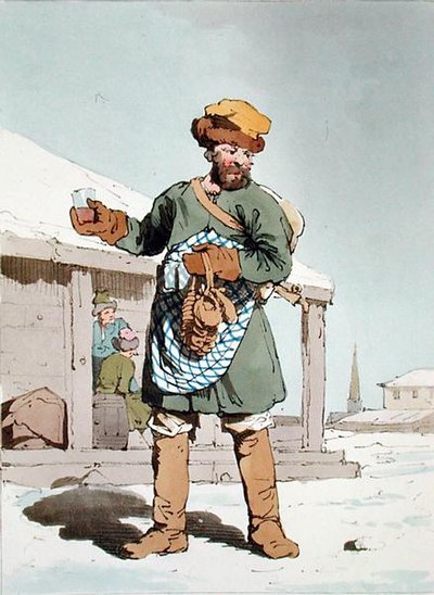 Zbitenshik, leptaný umělcem, vydáno 1804 (barevné lito) od John Augustus Atkinson