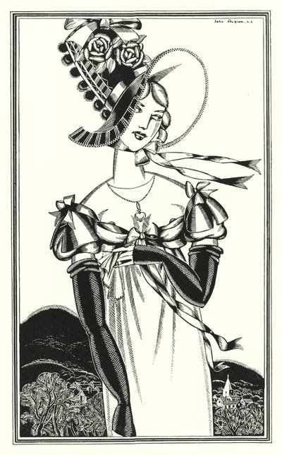 Ilustrace pro Dona Juana od Lorda Byrona: Bonnet, který nosí něžné pohlaví (litho) od John Austen