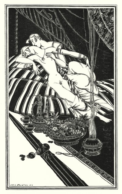 Ilustrace pro Dona Juana od Lorda Byrona: Haidee a Juan nebyli manželé, chyba byla jejich, ne moje (litho) od John Austen