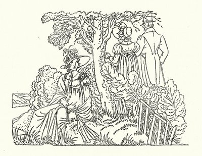 Ilustrace pro perštinu od Jane Austenové (barevné lito) od John Austen