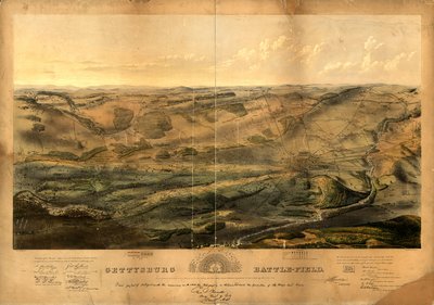 Gettysburgské bitevní pole. Bitva vybojovaná u Gettysburgu v Pensylvánii 1., 2. a 3. července 1863 federálními a konfederačními armádami, kterým velel Genl. G. G. Meade a Genl. Robert E. Lee od John Bachelder