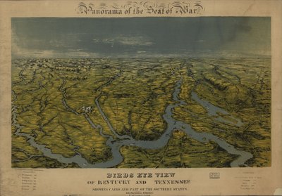 Pohled z ptačí perspektivy na Kentucky a Tennessee s vyznačením Káhiry a části jižních států. LOC 99447069 od John Bachmann