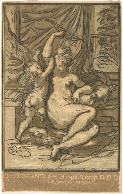 Venuše a Amor s lukem od John Baptist Jackson, after Parmigianino