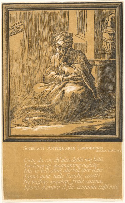 Žena meditující od John Baptist Jackson, after Parmigianino