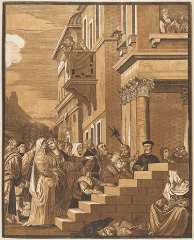 Představení Panny Marie v chrámu (střední panel) od John Baptist Jackson after Titian