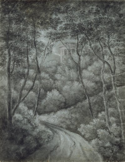 Krajina s Cestou lesem a klasickým chrámem, konec 18. století. od John Baptist Malchair