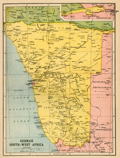 Mapa německé jihozápadní Afriky, první světová válka, c1920. od John Bartholomew and Son