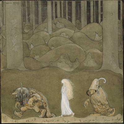 La Princesse et les trolls - Princezna a trollové - Bauer, John (1882-1918) - 1913 - Akvarel, kvaš na papíře - 25x25 - Nationalmuseum Stockholm od John Bauer