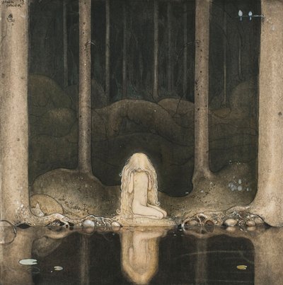 Princezna Tuvstarr tam stále sedí a toužebně hledí do vody, 1913 od John Bauer