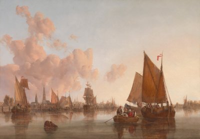Plachetnice a čluny na holandském (?) ústí od John Berney Crome