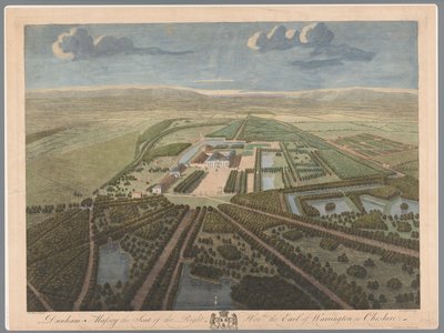 Gezicht op Dunham Massey v Cheshire Dunham Massey, sídlo pravého ctitele hraběte z Warringtonu v Cheshire (titul na předmětu) od John Boydell