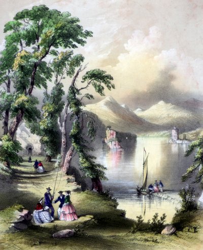 Jezero Killarney s ruinami Innisfallen Abbey, Irsko, 19. století. od John Brandard