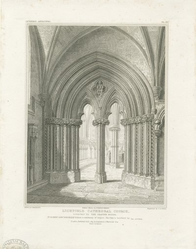 Interiér katedrály Lichfield - vchod do Kapituly: rytina, nd [c 1819] (tisk) od John Britton
