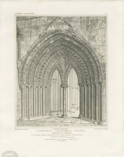 Katedrála Lichfield - North Transept Doorway: rytina, nd [c 1820] (tisk) od John Britton
