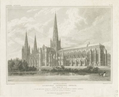 Katedrála Lichfield - South East View: rytina, nd [?1819] (tisk) od John Britton