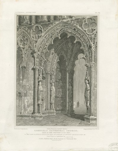 Katedrála Lichfield - West Door: rytina a [c 1820] od John Britton