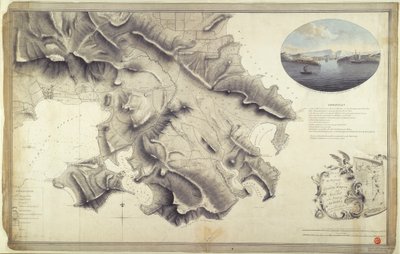 Plán okolí English Harbour a Monks Hill na ostrově Antigua, který vypracoval John Brown, zeměměřič a kreslíř armády v Západní Indii. od John Brown