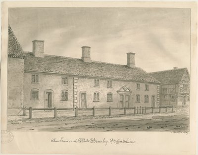 Abbots Bromley Almshouses: sépiová kresba od John Buckler