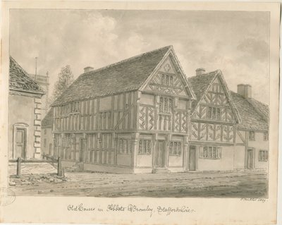 Abbots Bromley Old Houses: sépiová kresba, 1839 od John Buckler