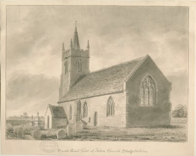 Acton Trussell Church: sépiová kresba, 1841 od John Buckler