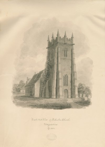 Adbaston Church: sépiová kresba od John Buckler