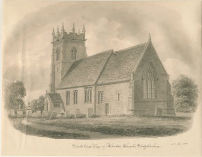 Adbaston Church: sépiová kresba, 1843 od John Buckler