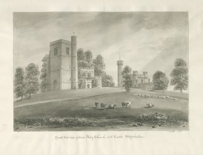 Arley Church and Castle: sépiová kresba od John Buckler