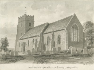 Armitage Church: sépiová kresba, 1844 od John Buckler