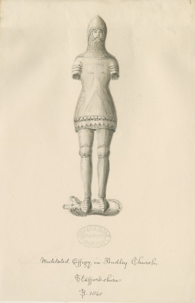 Audley Monuments - "Audley Knight": sépiová kresba, 1840 od John Buckler