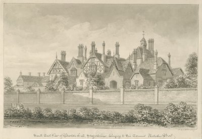 Barton under Needwood - "Barton Hall": sépiová kresba, 1839 od John Buckler