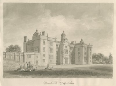Beaudesert Hall and Park: sépiová kresba od John Buckler