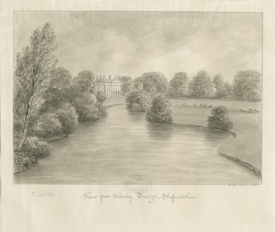 Bishton Hall: sépiová kresba, 1841 od John Buckler