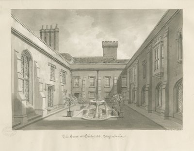 Blithfield Hall - Courtyard: sépiová kresba od John Buckler