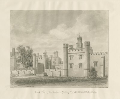 Blithfield Hall: sépiová kresba od John Buckler