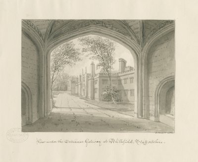 Blithfield Hall: sépiová kresba od John Buckler