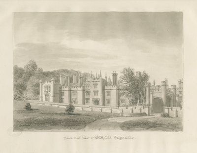 Blithfield Hall: sépiová kresba, 1823 od John Buckler