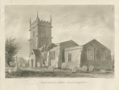 Blore Church: sépiová kresba, 1839 od John Buckler